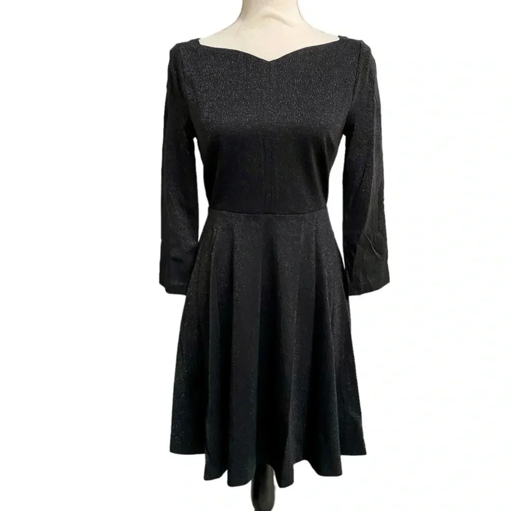 Kate Spade Sparkle Ponte Black Fit Flare Cocktail Dress Size 0